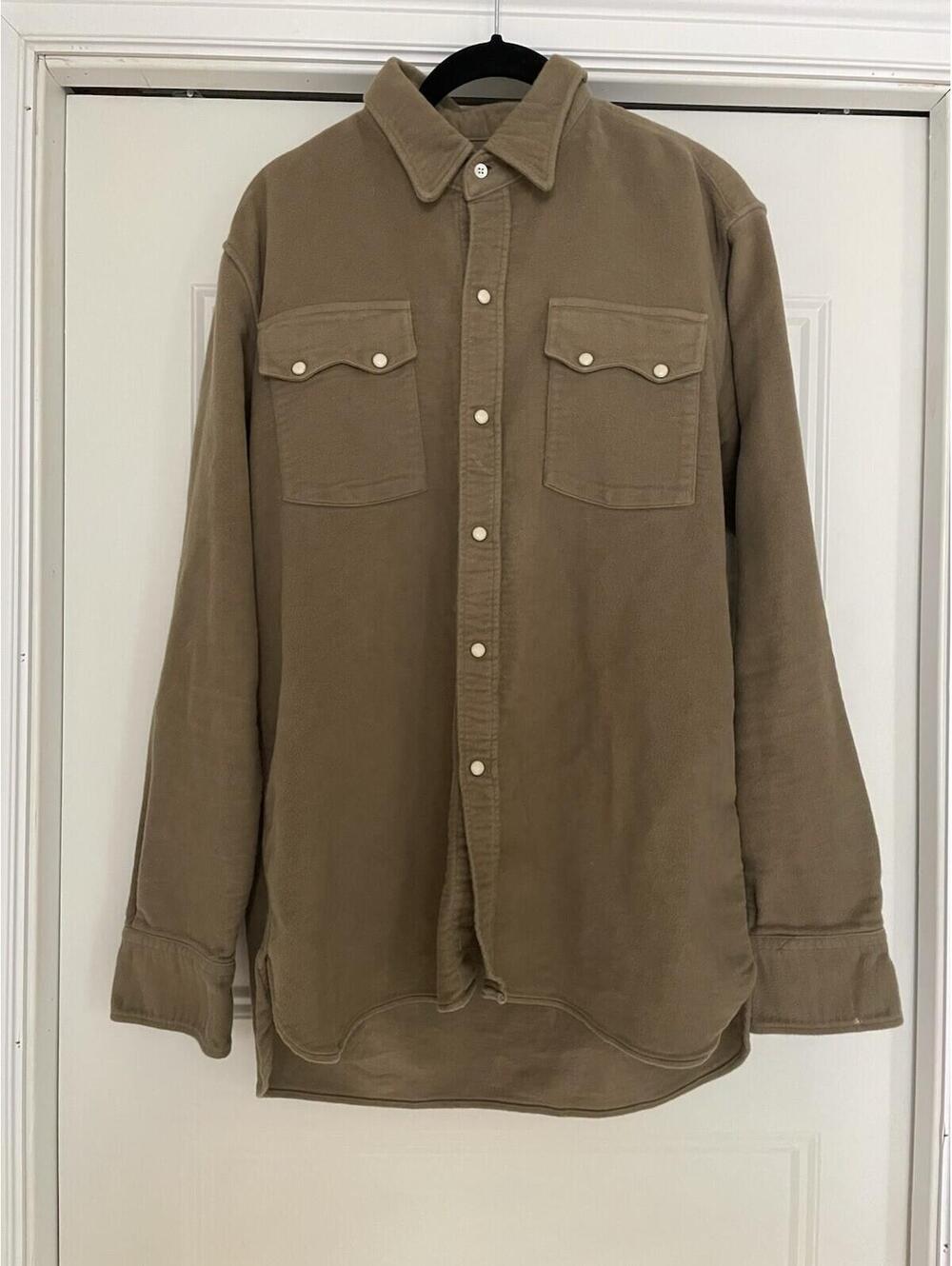 Wythe NYC Pearlsnap Moleskin Shirt Olive Green Men Large